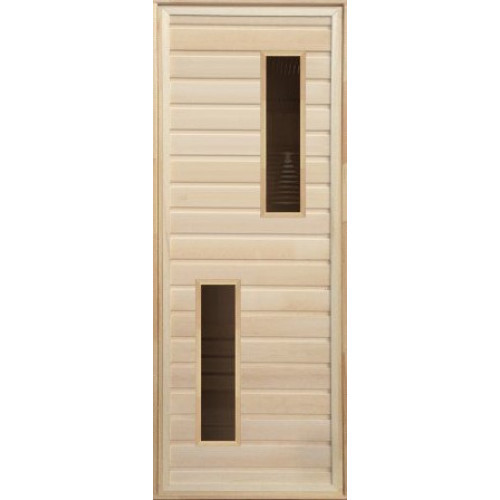 Дверь для бани деревянная с 2-мя стеклами 1900х700мм Коробка осина - фото 1 - id-p180665164