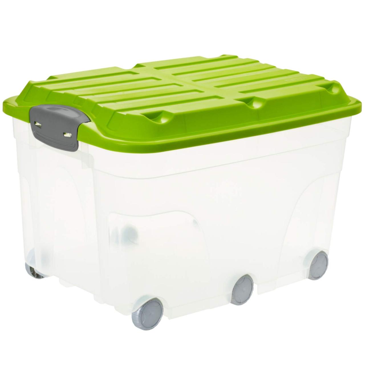 Контейнер для хранения с колесами Roller 57 л, прозрачный/зеленый, фото 1