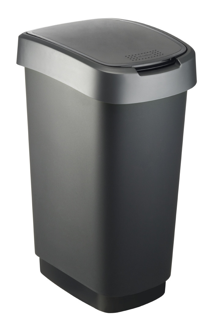 Урна для мусора с крышкой Twist 50 л, черный/серый - фото 1 - id-p180680614