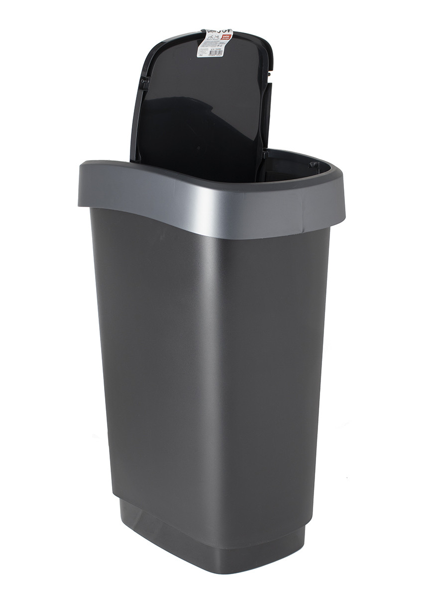 Урна для мусора с крышкой Twist 50 л, черный/серый - фото 5 - id-p180680614