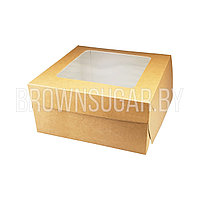 Коробка для десерта с окном крафт-белая (Россия, белый картон, 225х225х110 мм)