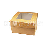 Коробка для десерта с окном крафт-белая (Россия, белый картон, 185х185х110 мм)