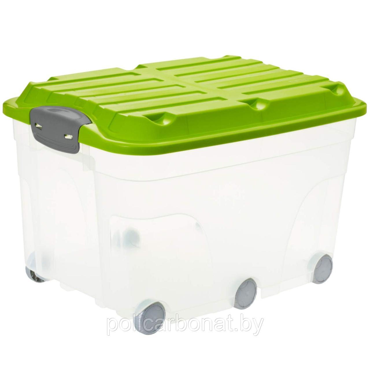 Контейнер для хранения с колесами Roller 57 л, прозрачный/зеленый