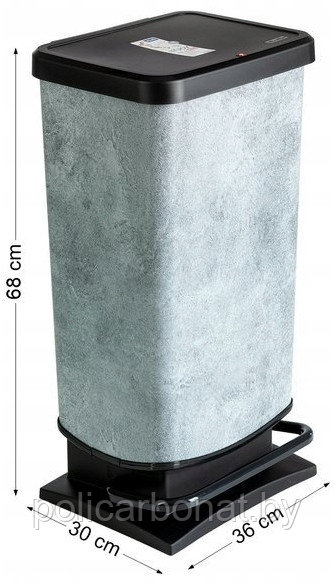 Урна для мусора с педалью Paso 40 л, бетон - фото 2 - id-p180686547