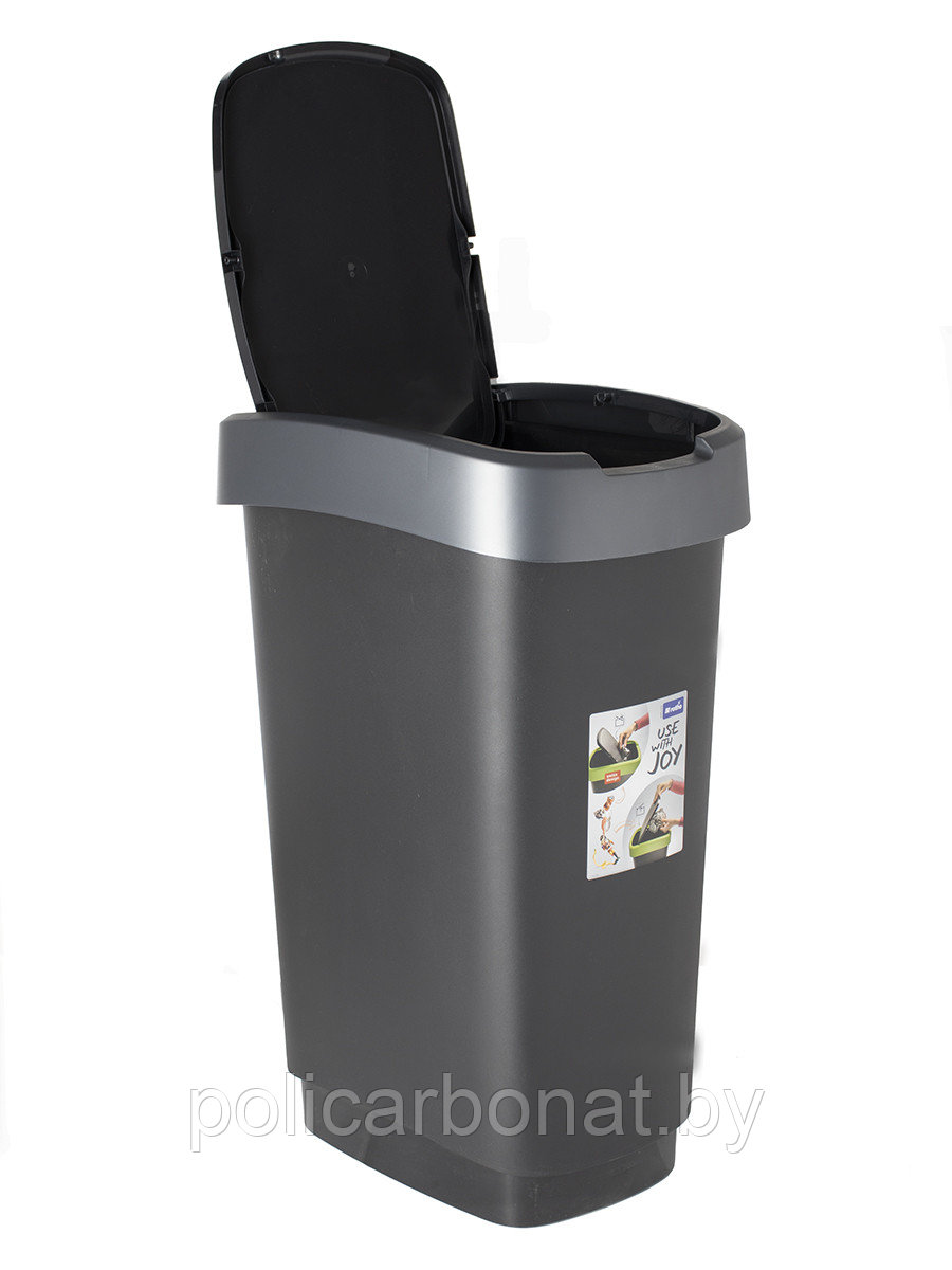 Урна для мусора с крышкой Twist 50 л, черный/серый - фото 4 - id-p180686548