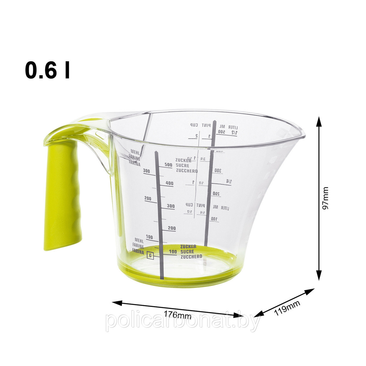 Мерный стакан Loft 0,6 л, прозрачный/зеленый - фото 3 - id-p180686616