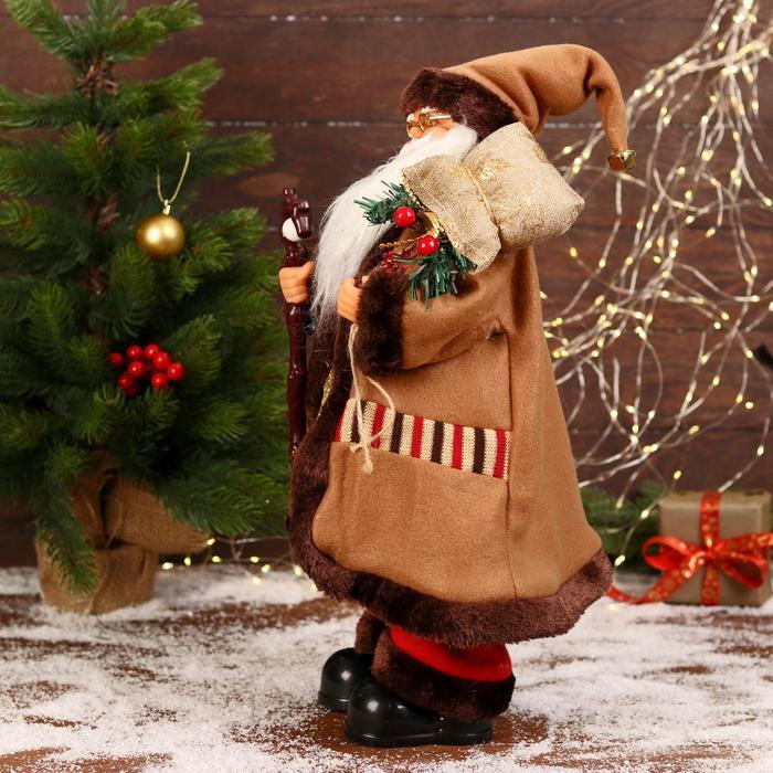 Дед Мороз "В коричневой шубке, с посохом" двигается, 20х50 см - фото 2 - id-p180702847