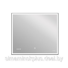 Зеркало Cersanit LED 011 design 80x70 см, с подсветкой, часы, металл. рамка, прямоугольное