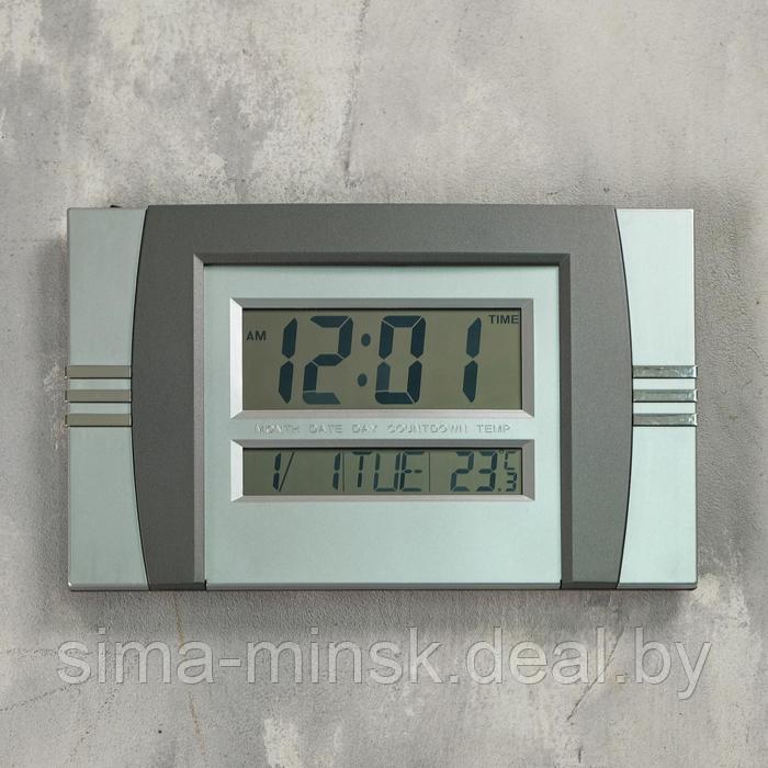 Часы электронные настенные, настольные, с будильником, 2 ААА, 29 х 18.5 х 2 см, микс - фото 1 - id-p180720951