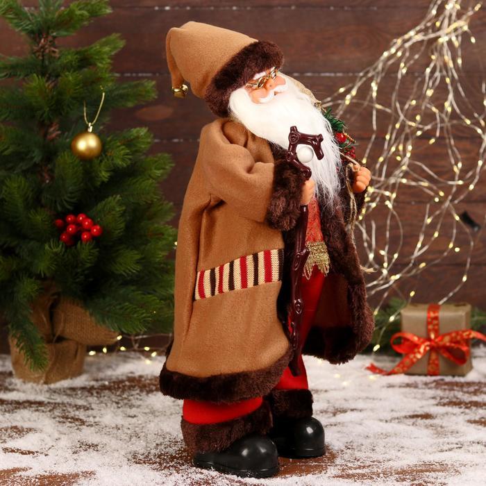 Дед Мороз "В коричневой шубке, с посохом" двигается, 20х50 см - фото 4 - id-p180732128
