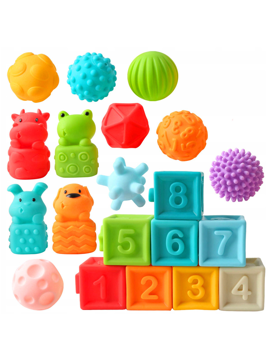 Набор текстурных тактильных мячиков , кубиков игрушек Huanger 20 шт HE0231 - фото 2 - id-p180750556