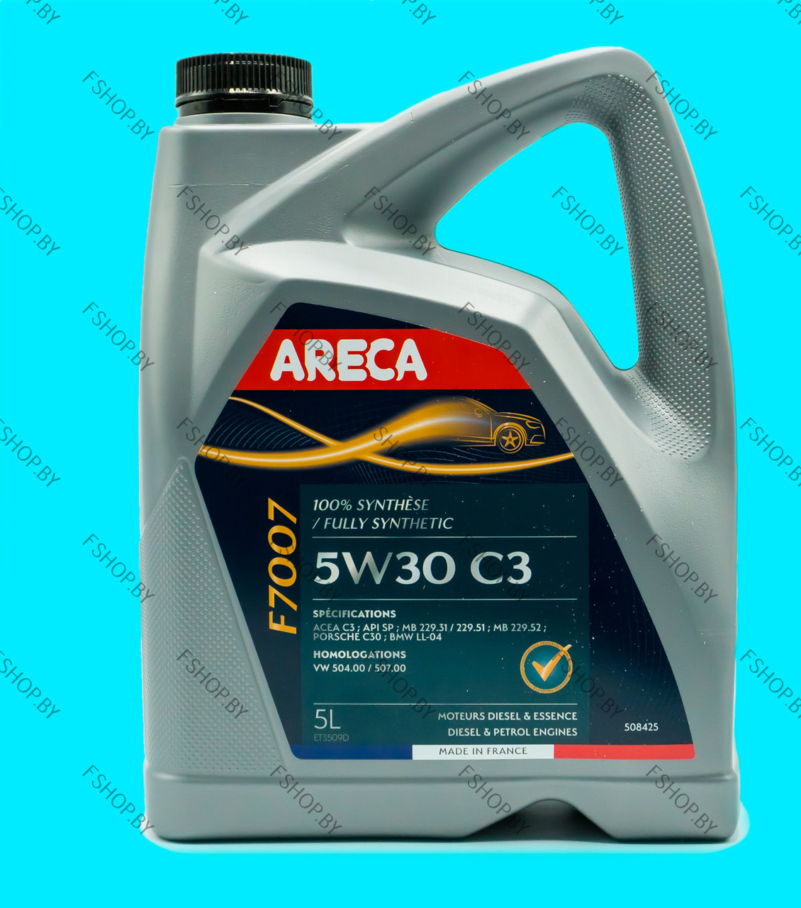 Масло моторное ARECA F7007 5W30 - 5 литров для Opel Peugeot Ravon Skoda Toyota Volkswagen IVECO