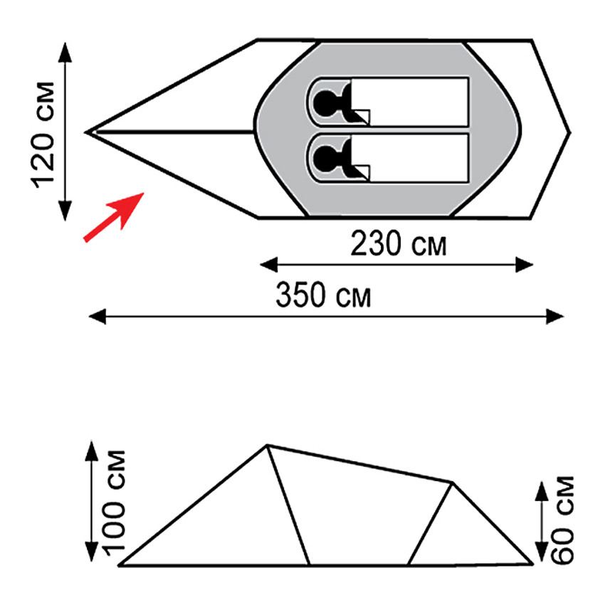 Палатка Экспедиционная Tramp Bike 2-х местная , арт TRT-20 (350x120х100) - фото 2 - id-p180824591
