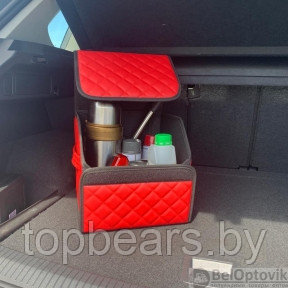Автомобильный органайзер Кофр в багажник LUX CARBOX Усиленные стенки (размер 30х30см) Красный с красной