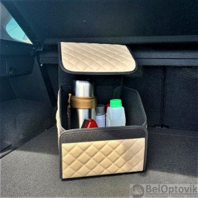 Автомобильный органайзер Кофр в багажник LUX CARBOX Усиленные стенки (размер 30х30см) Бежевый с бежевой