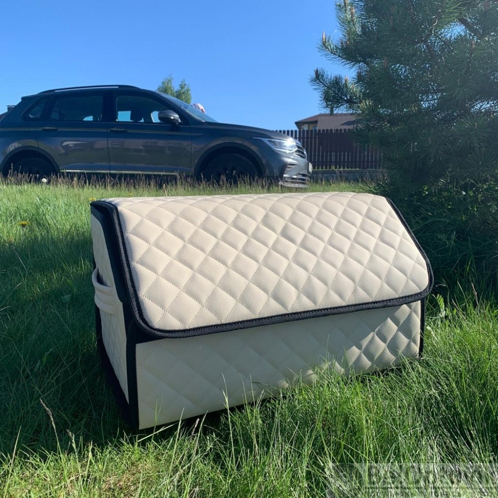 Автомобильный органайзер Кофр в багажник LUX CARBOX Усиленные стенки (размер 50х30см) Серый с серой строчкой - фото 2 - id-p180862337