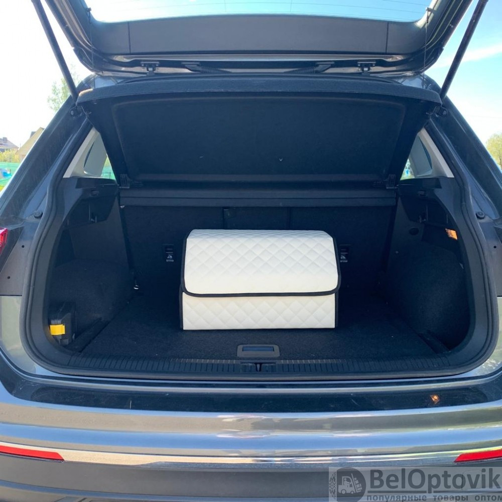 Автомобильный органайзер Кофр в багажник LUX CARBOX Усиленные стенки (размер 50х30см) Серый с серой строчкой - фото 3 - id-p180862337