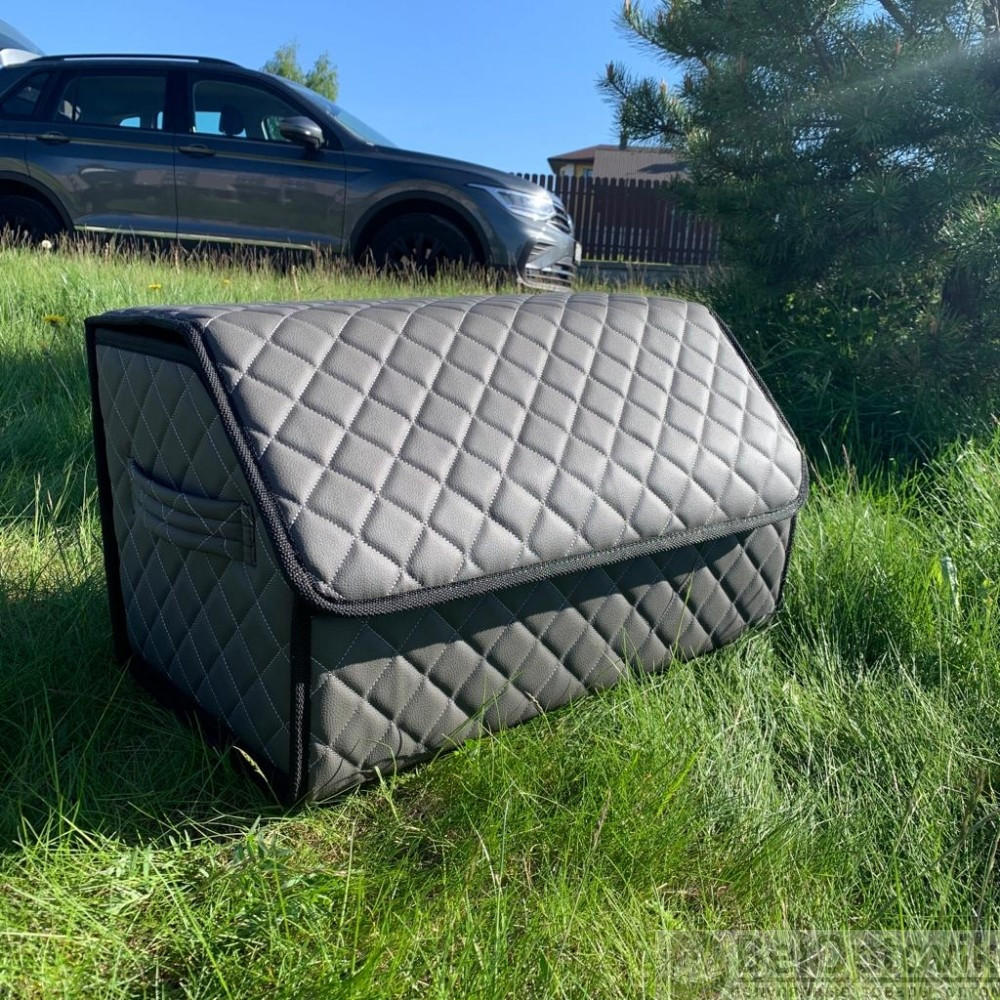 Автомобильный органайзер Кофр в багажник LUX CARBOX Усиленные стенки (размер 50х30см) Серый с серой строчкой - фото 6 - id-p180862337