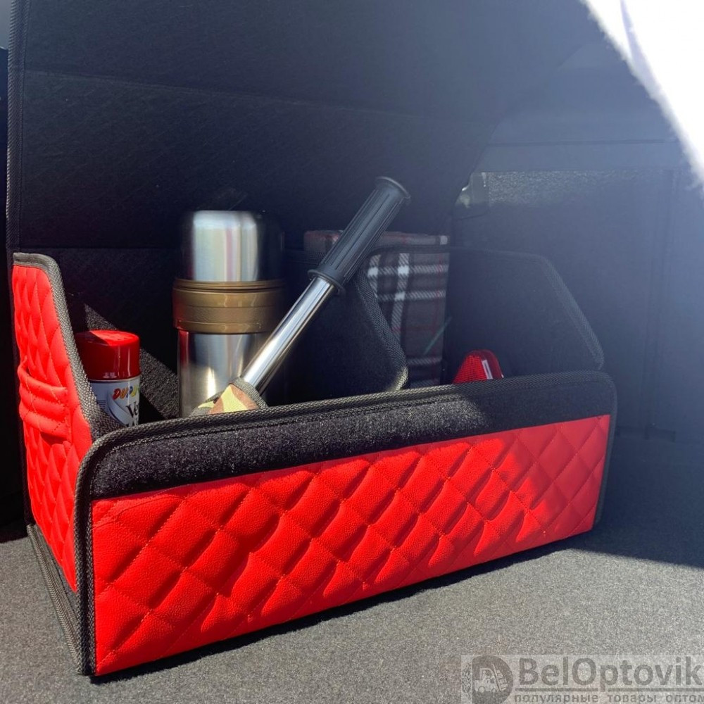 Автомобильный органайзер Кофр в багажник LUX CARBOX Усиленные стенки (размер 50х30см) Серый с серой строчкой - фото 9 - id-p180862337