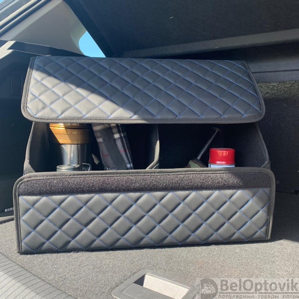 Автомобильный органайзер Кофр в багажник LUX CARBOX Усиленные стенки (размер 50х30см) Серый с серой строчкой - фото 10 - id-p180862337