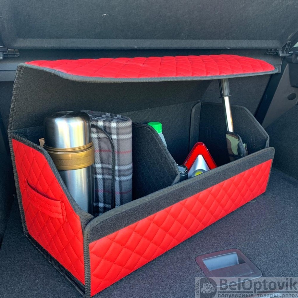 Автомобильный органайзер Кофр в багажник LUX CARBOX Усиленные стенки (размер 70х40см) Черный с красной - фото 10 - id-p180862350