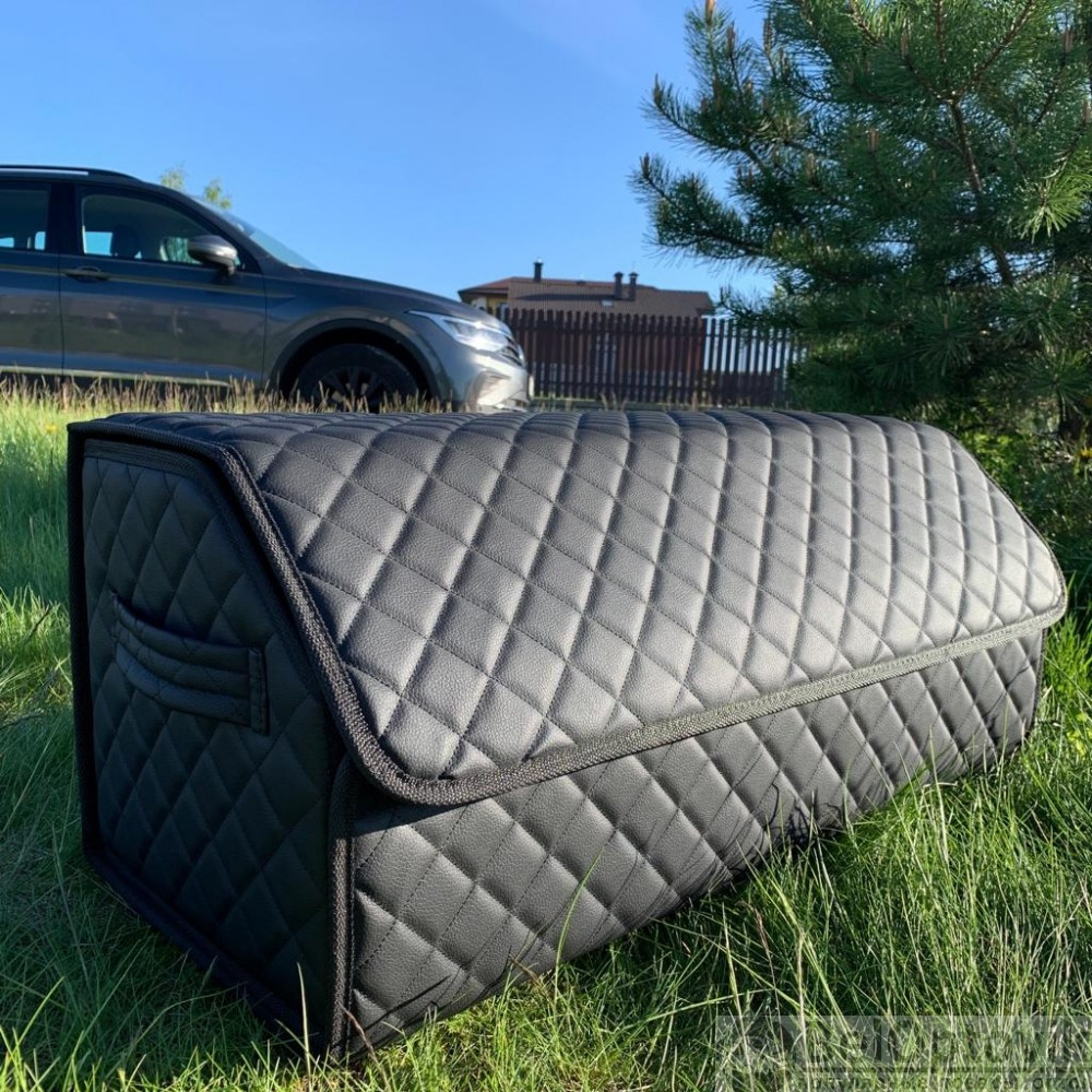 Автомобильный органайзер Кофр в багажник LUX CARBOX Усиленные стенки (размер 70х40см) Черный с черной строчкой - фото 2 - id-p180862352