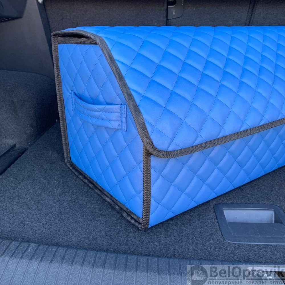 Автомобильный органайзер Кофр в багажник LUX CARBOX Усиленные стенки (размер 70х40см) Синий с синей строчкой - фото 4 - id-p180862354