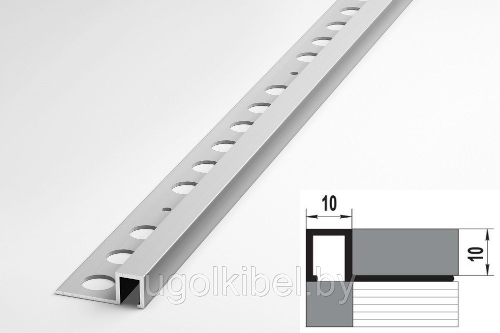 Квадратный профиль для плитки алюминиевый 10 мм, анод. серебро матовый 270 см - фото 3 - id-p180879872