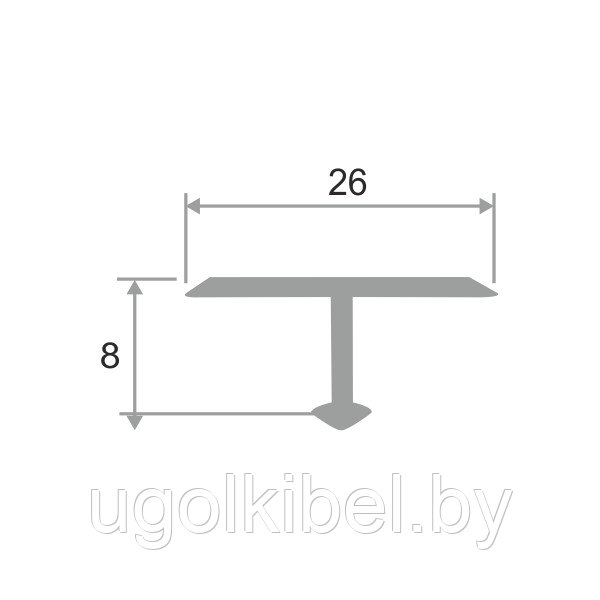 Алюминиевый Т-образный профиль 26 мм цвет серебро или ламинированный под дерево 270 см
