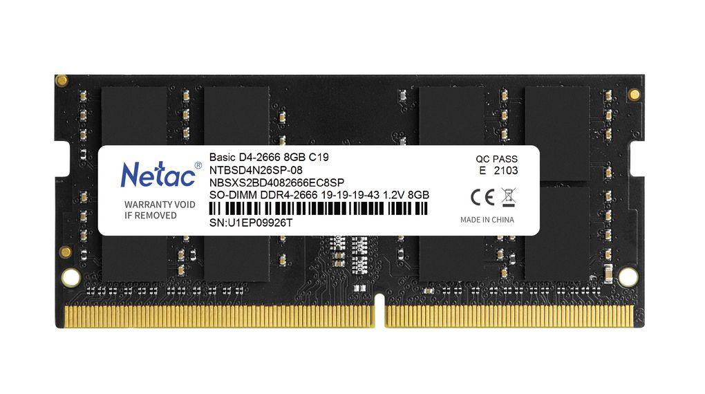 SO-DIMM DDR4 8Gb PC-21300 2666MHz Netac Basic (NTBSD4N26SP-08) CL19; 1.2 В