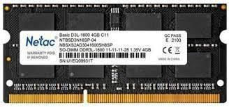 SO-DIMM DDR3 4Gb PC-12800 1600Mhz Netac Basic (NTBSD3N16SP-04) 1.35v