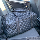 Дорожная сумка для путешествия / экокожа (50х23х23см ) Плечевой ремень Черная с синей ниткой, фото 2