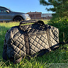 Дорожная сумка для путешествия / экокожа (50х23х23см ) Плечевой ремень Черная с синей ниткой, фото 3