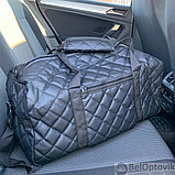 Дорожная сумка для путешествия / экокожа (50х23х23см ) Плечевой ремень Черная с белой ниткой, фото 2