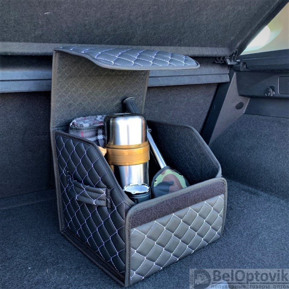 Автомобильный органайзер Кофр в багажник Premium CARBOX Усиленные стенки (размер 30х30см) Черный с синей - фото 6 - id-p180989692