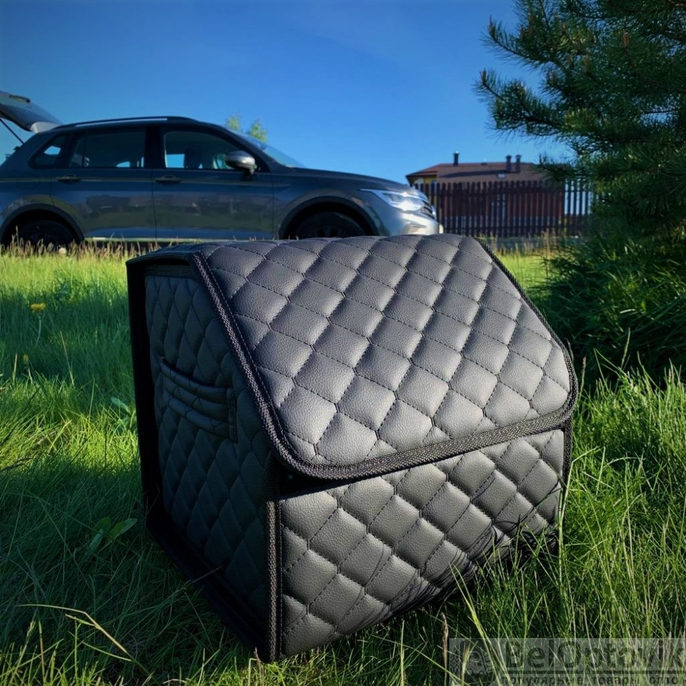 Автомобильный органайзер Кофр в багажник Premium CARBOX Усиленные стенки (размер 30х30см) Черный с синей - фото 7 - id-p180989692