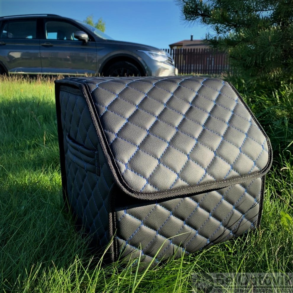 Автомобильный органайзер Кофр в багажник Premium CARBOX Усиленные стенки (размер 30х30см) Черный с синей - фото 8 - id-p180989692