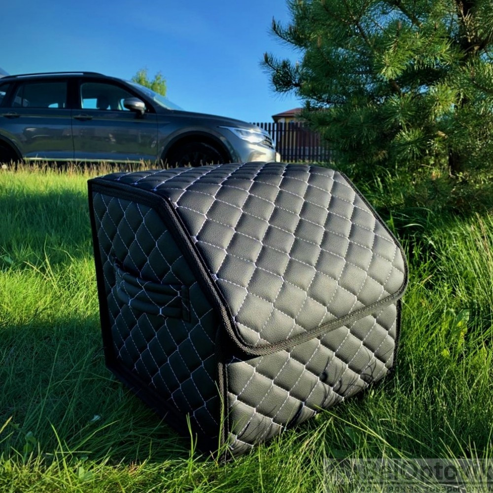 Автомобильный органайзер Кофр в багажник Premium CARBOX Усиленные стенки (размер 30х30см) Черный с синей - фото 10 - id-p180989692
