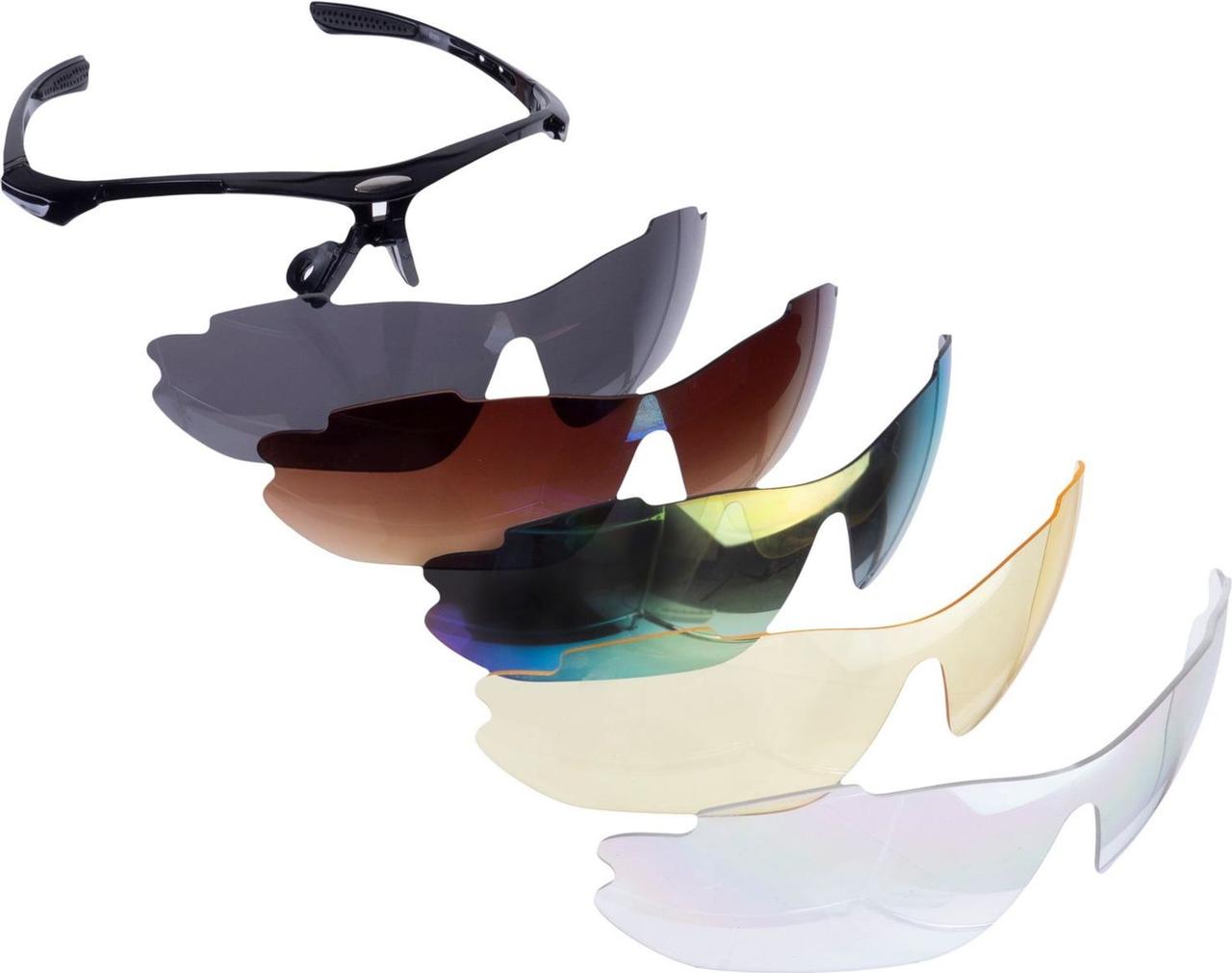 Очки спортивные солнцезащитные с 5 сменными линзами в чехле, черные - фото 6 - id-p181004040