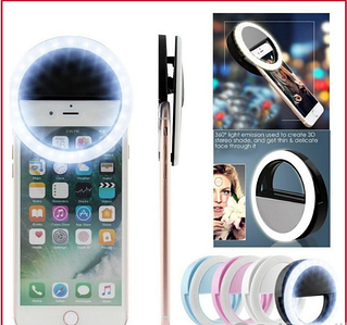 Кольцо для селфи Selfie Ring Light лампа-прищепка на батареиках Голубое