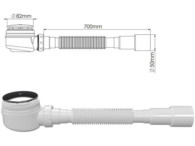 Сифон для душевого поддона выпуск 80 мм, выход гибкая труба 1 1/2" - 40/50мм