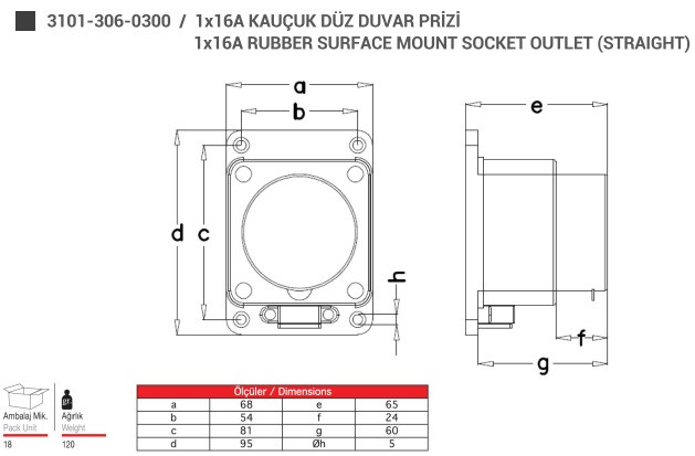 Розетка черная прямая настенная с защитной крышкой IP44 1x16A - фото 2 - id-p181009450
