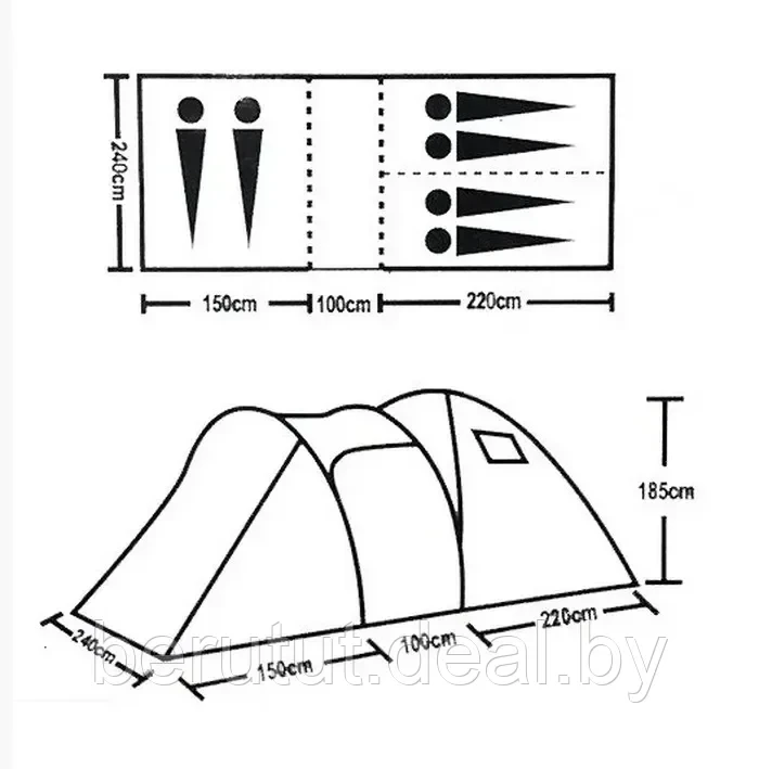 6ти местная 2х комнатная туристическая палатка lanyu LY-1636 / 6ти-местная 2х комнатная - фото 3 - id-p181071864