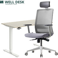 Комплект мебели "Welldesk": cтол механический, белый, столешница ясень шимо + кресло "BESTUHL S30"