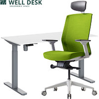 Комплект мебели "Welldesk": cтол одномоторный, серый, столешница пепел + кресло "BESTUHL J1"