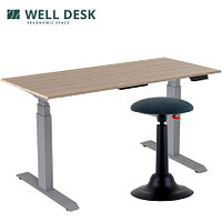 Комплект мебели "Welldesk": cтол двухмоторный Bluetooth, серый, столешница ясень шимо + стул для активного