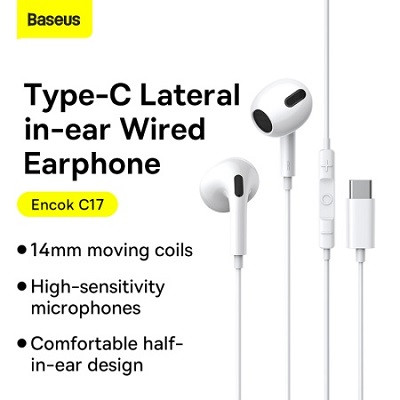 Наушники проводные Baseus Encok Type-C Lateral in-Ear Wired Earphone C17 (NGCR010002) - фото 8 - id-p181090816