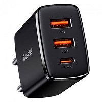 Сетевое зарядное устройство BASEUS Compact Quick Charger 2USB/1Type-C, 30W/3A, PD/QC с быстрой зарядкой