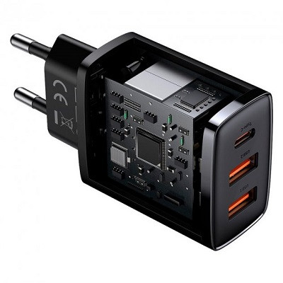 Сетевое зарядное устройство BASEUS Compact Quick Charger 2USB/1Type-C, 30W/3A, PD/QC с быстрой зарядкой - фото 4 - id-p181090820