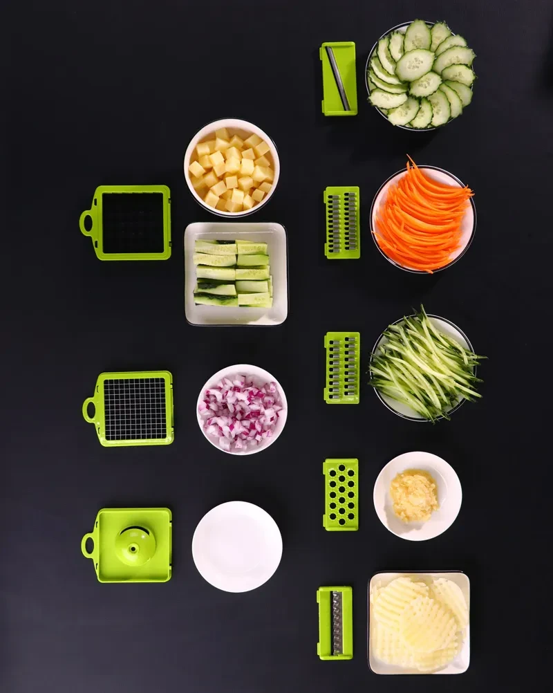 Многофункциональная ручная овощерезка терка Vegetable 14 в 1 с контейнером и набором насадок - фото 3 - id-p181134814